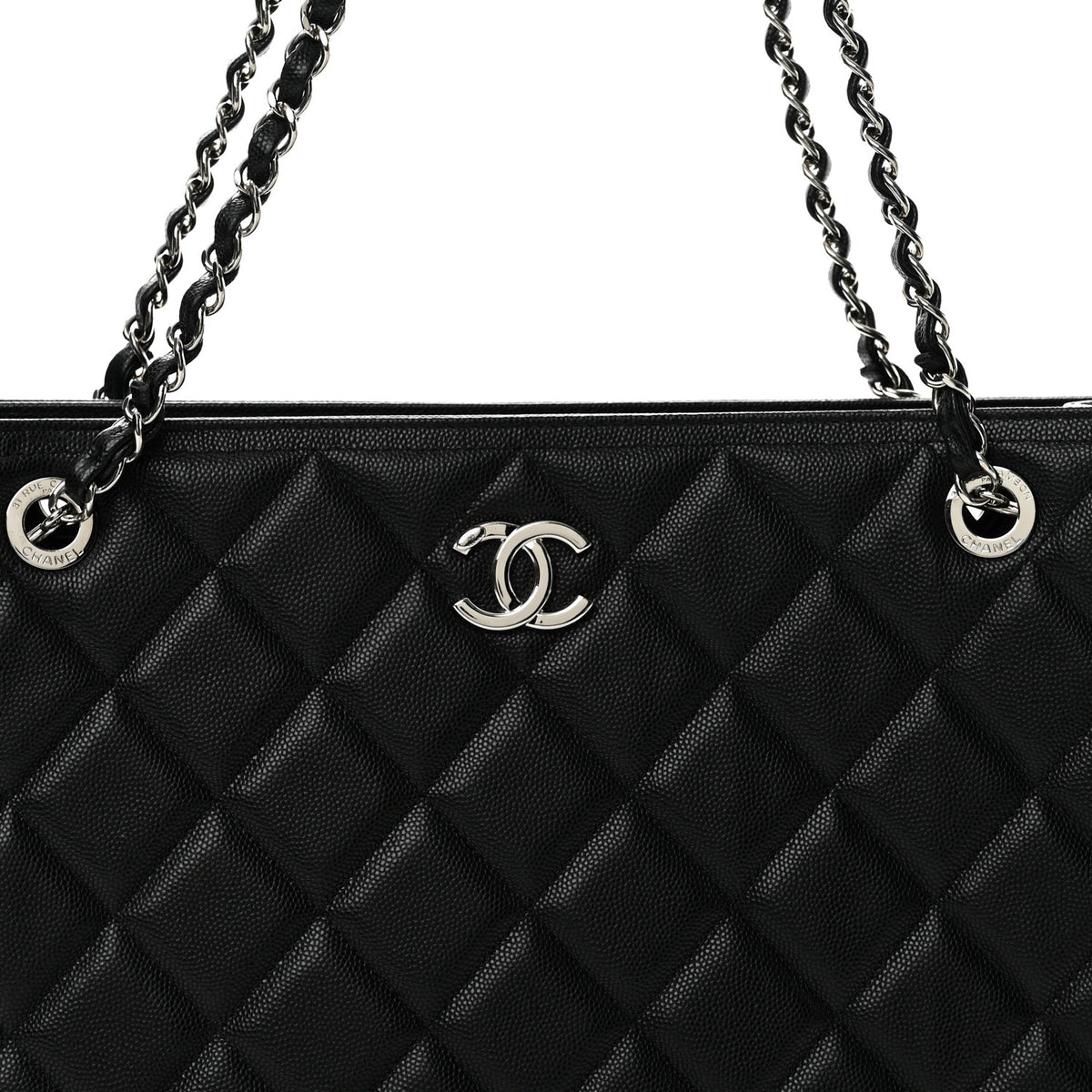 Caviar Quilted Large Shopping Tote Black