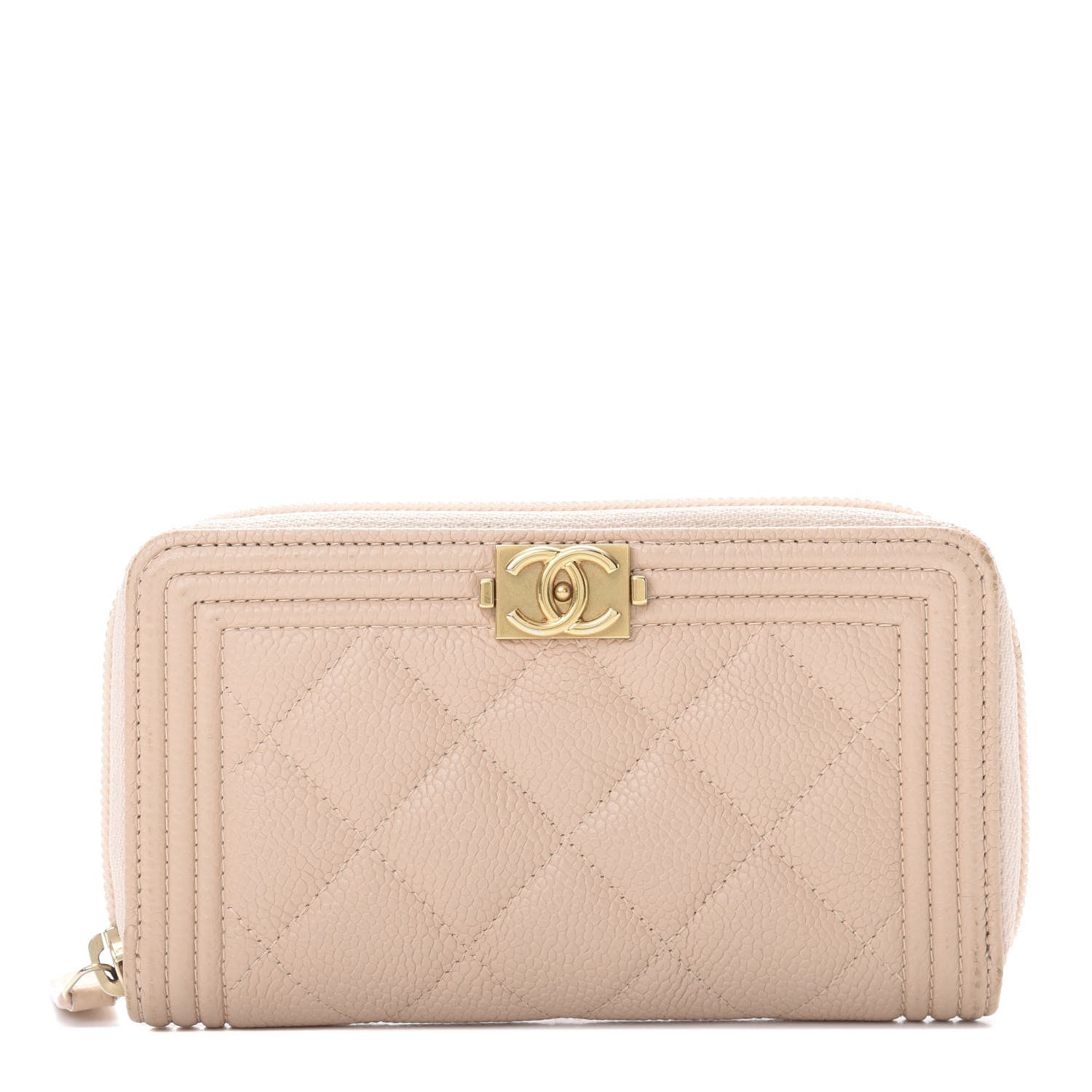 Chanel Caviar Quilted Small Boy Zip Around Wallet Beige 1 of 10