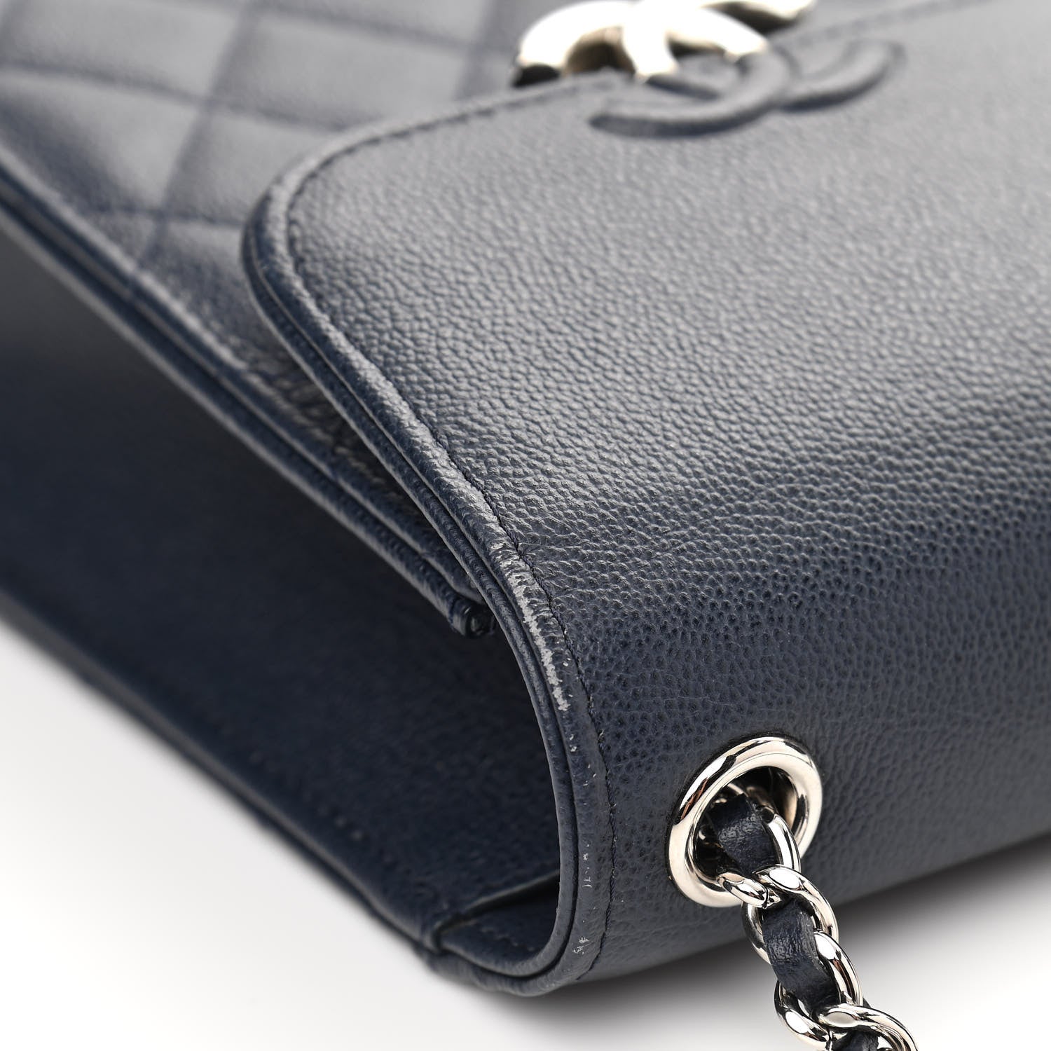 Chanel Grained Calfskin Quilted CC Box Clutch With Chain Navy 12 of 14