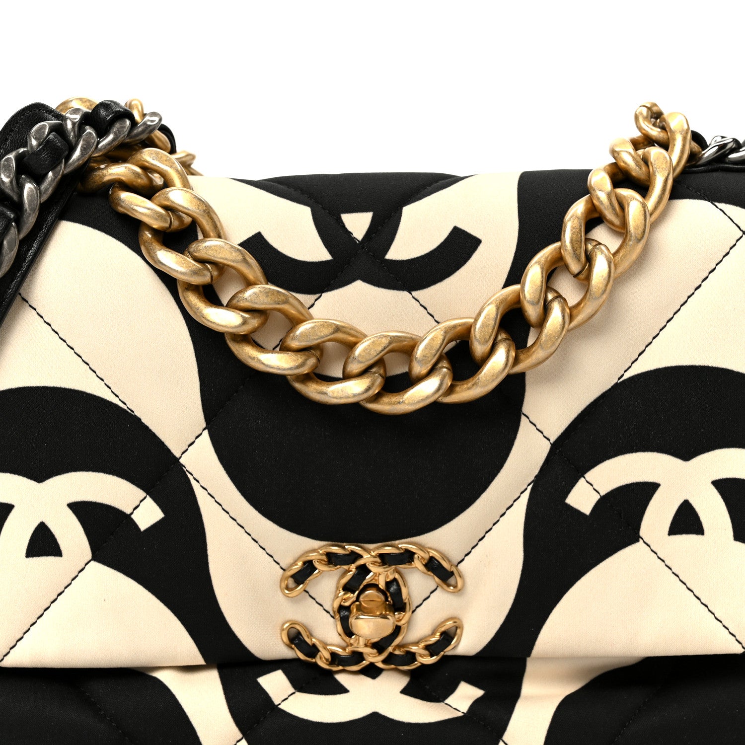 Chanel Fabric Printed Large Chanel 19 Flap Black Ecru 8 of 10