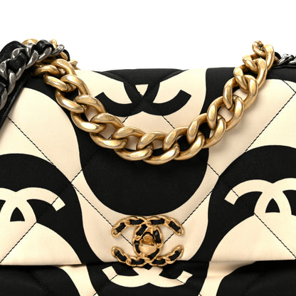 Chanel Fabric Printed Large Chanel 19 Flap Black Ecru 8 of 10