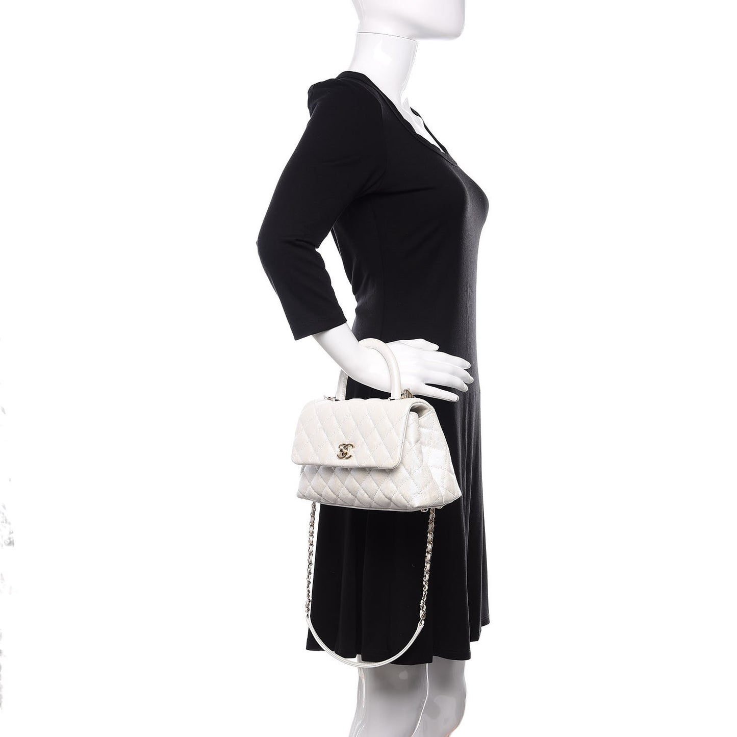 Iridescent Caviar Quilted Mini Coco Handle Flap White