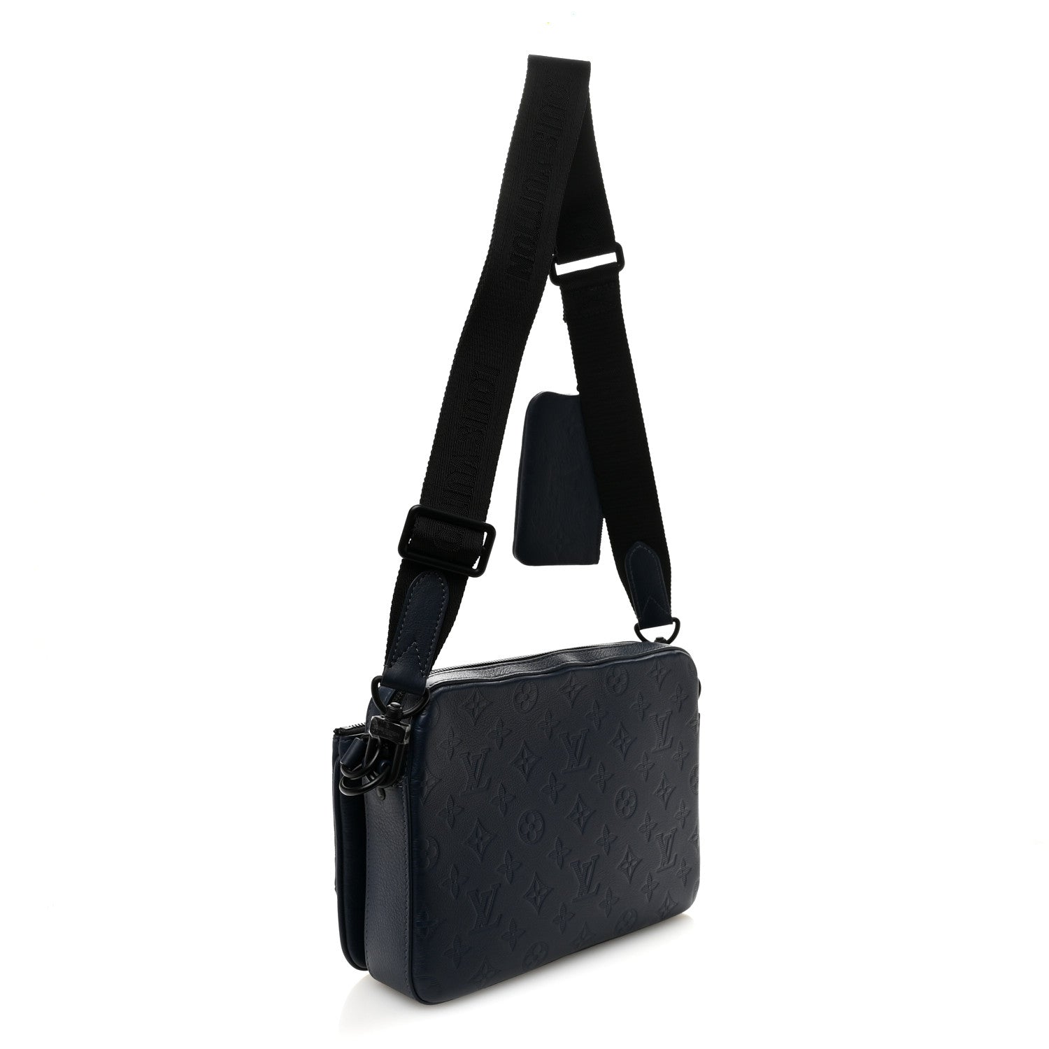 Louis Vuitton Calfskin Monogram Shadow Trio Messenger Navy 3 of 9