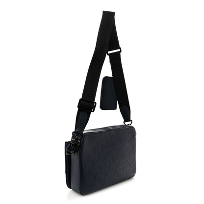 Louis Vuitton Calfskin Monogram Shadow Trio Messenger Navy 3 of 9