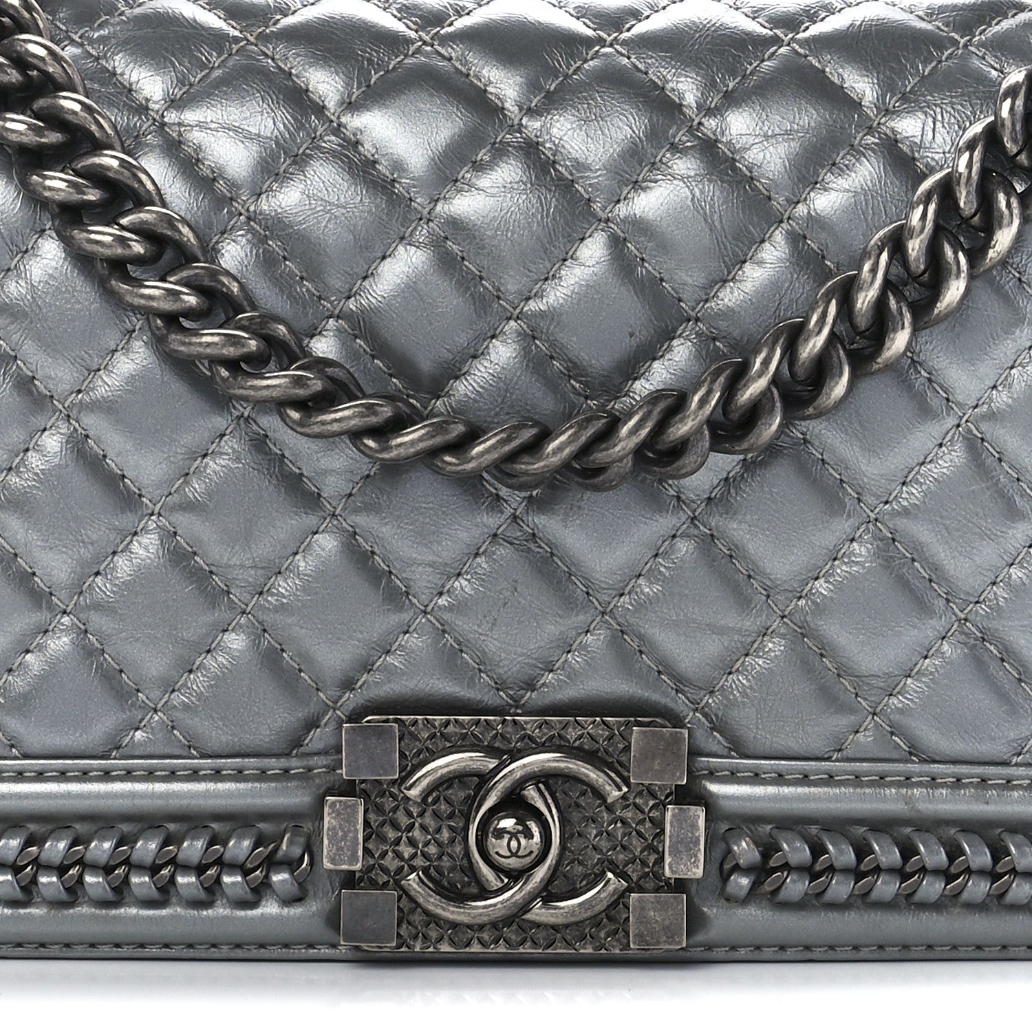 Chanel Metallic Aged Calfskin Quilted Medium Top Handle Boy Flap Silver 8 of 11