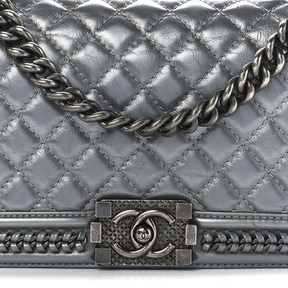 Chanel Metallic Aged Calfskin Quilted Medium Top Handle Boy Flap Silver 8 of 11