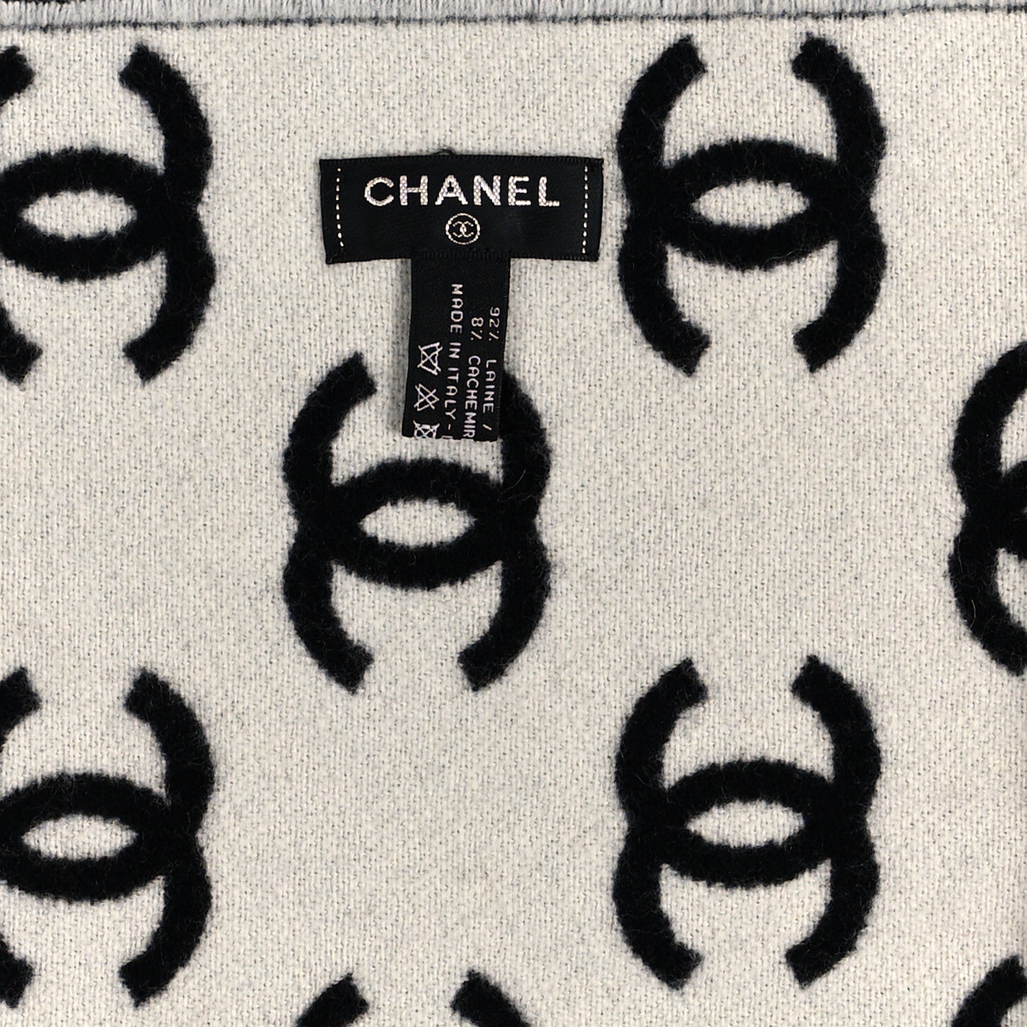 Chanel Cashmere Wool CC Scarf Black White 3 of 3