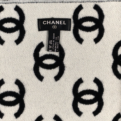 Chanel Cashmere Wool CC Scarf Black White 3 of 3
