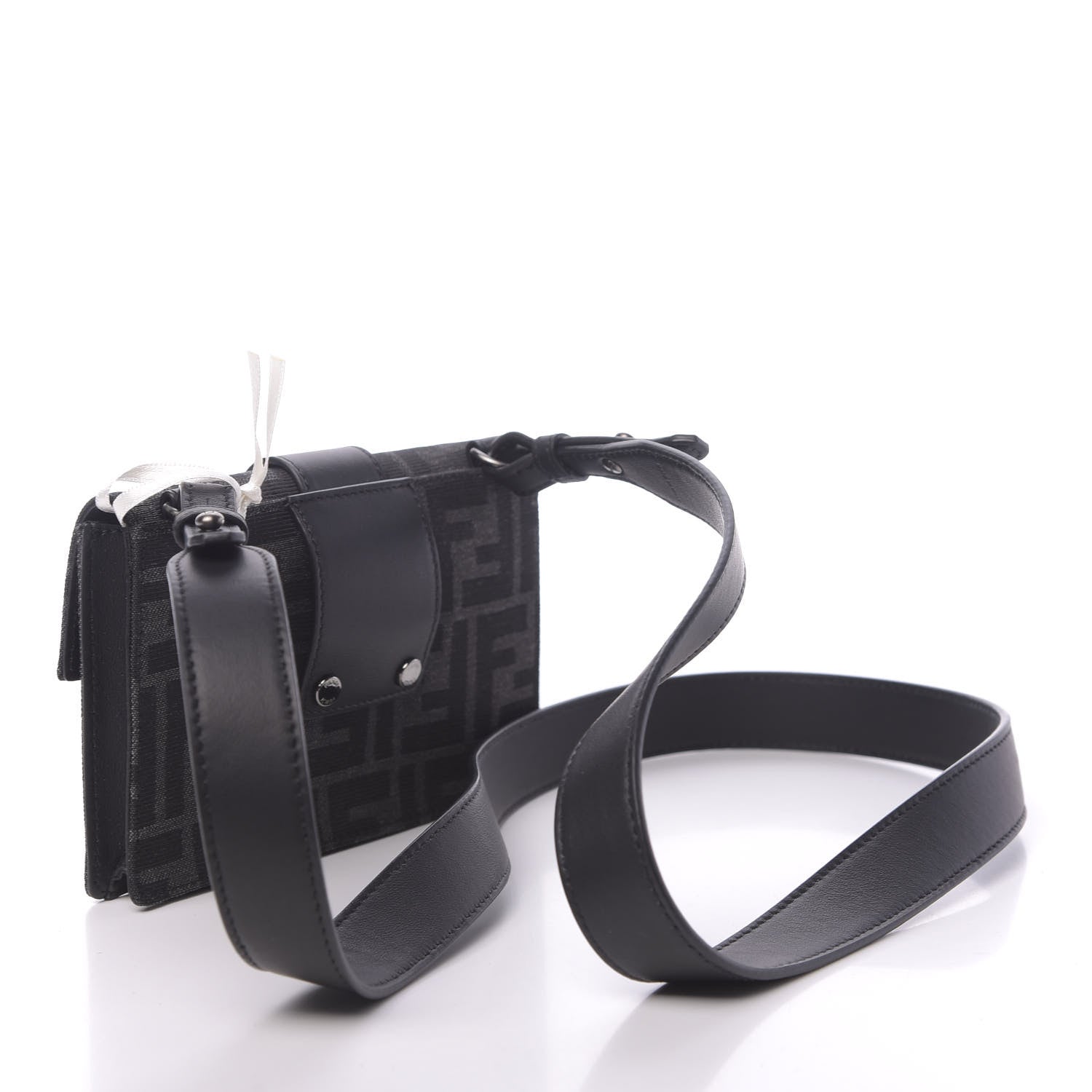 Fendi Recycled Fabric Jacquard Vitello Grace FF 1974 Baguette Belt Pouch Asfalto Black 3 of 10