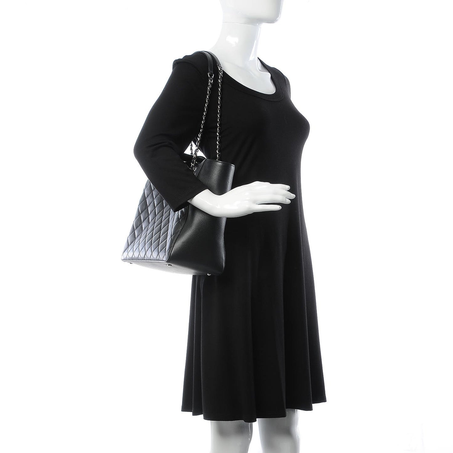 Caviar Quilted Large CC Box Shopping Tote Black