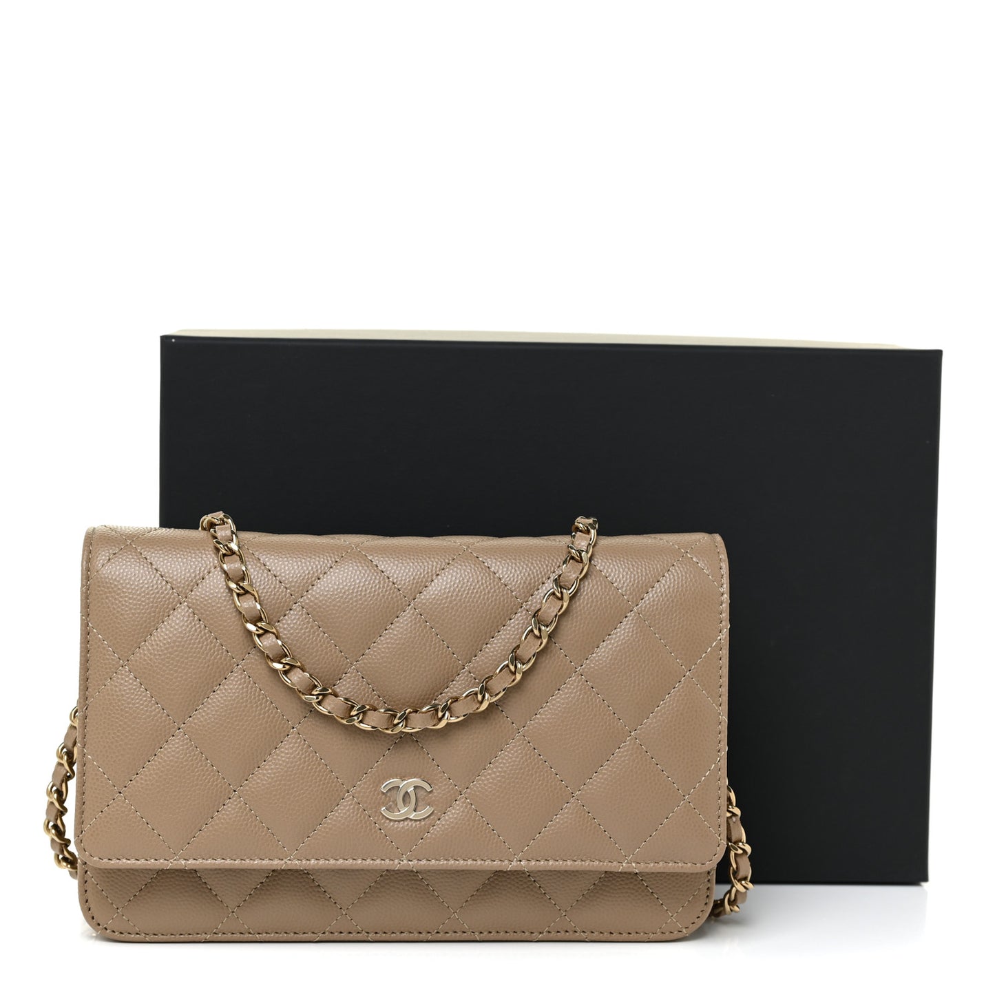 Caviar Quilted Wallet On Chain WOC Beige
