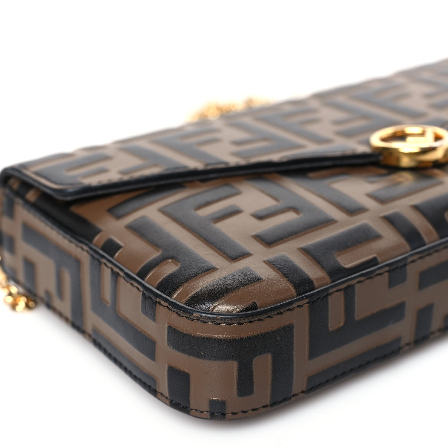 Fendi Vitello Soft F is Fendi Bi-Color FF 1974 Embossed Envelope Wallet On Chain with Pouches Maya Black 9 of 10