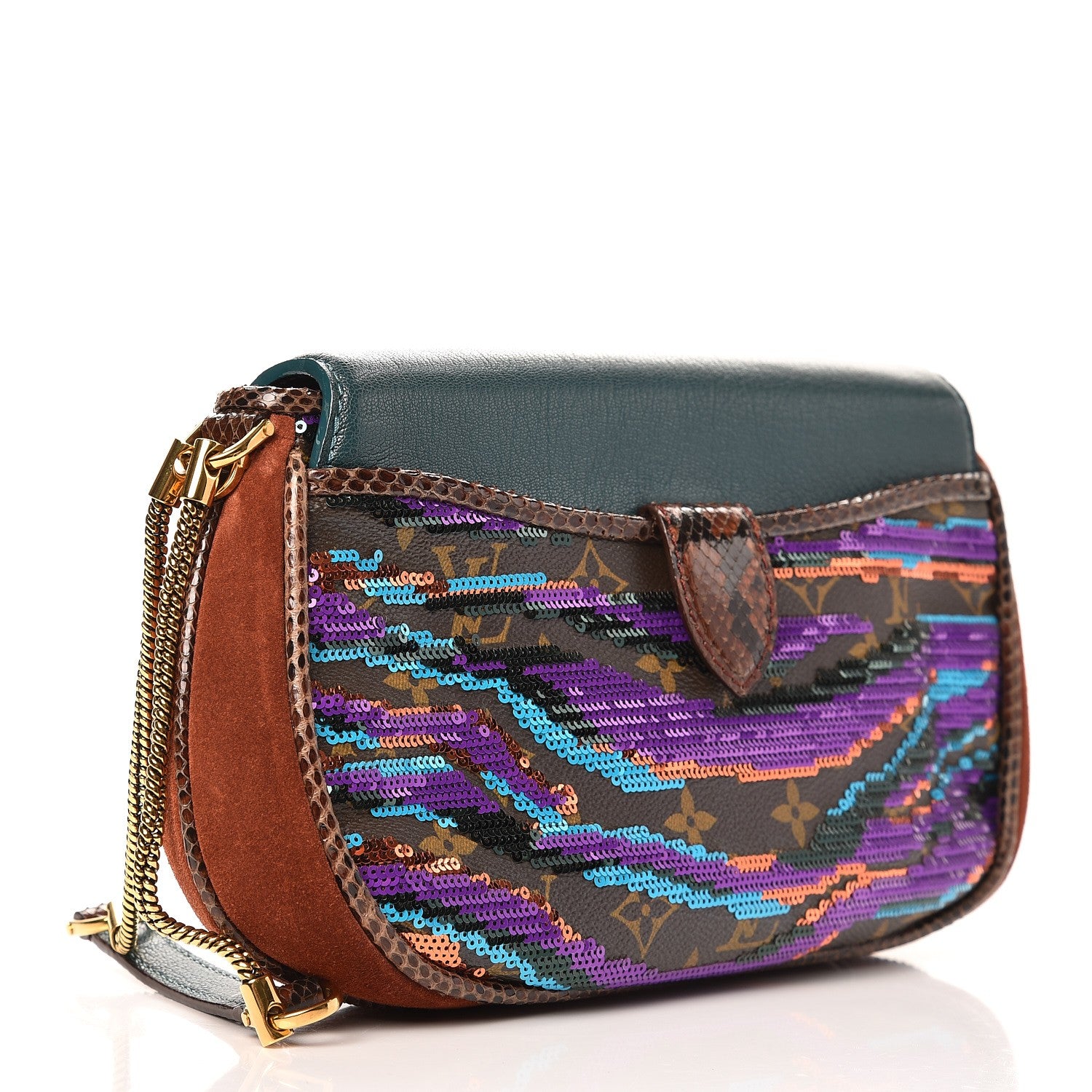 Louis Vuitton Monogram Sequin Savage Tiger Clutch Turquoise Multicolor 3 of 6