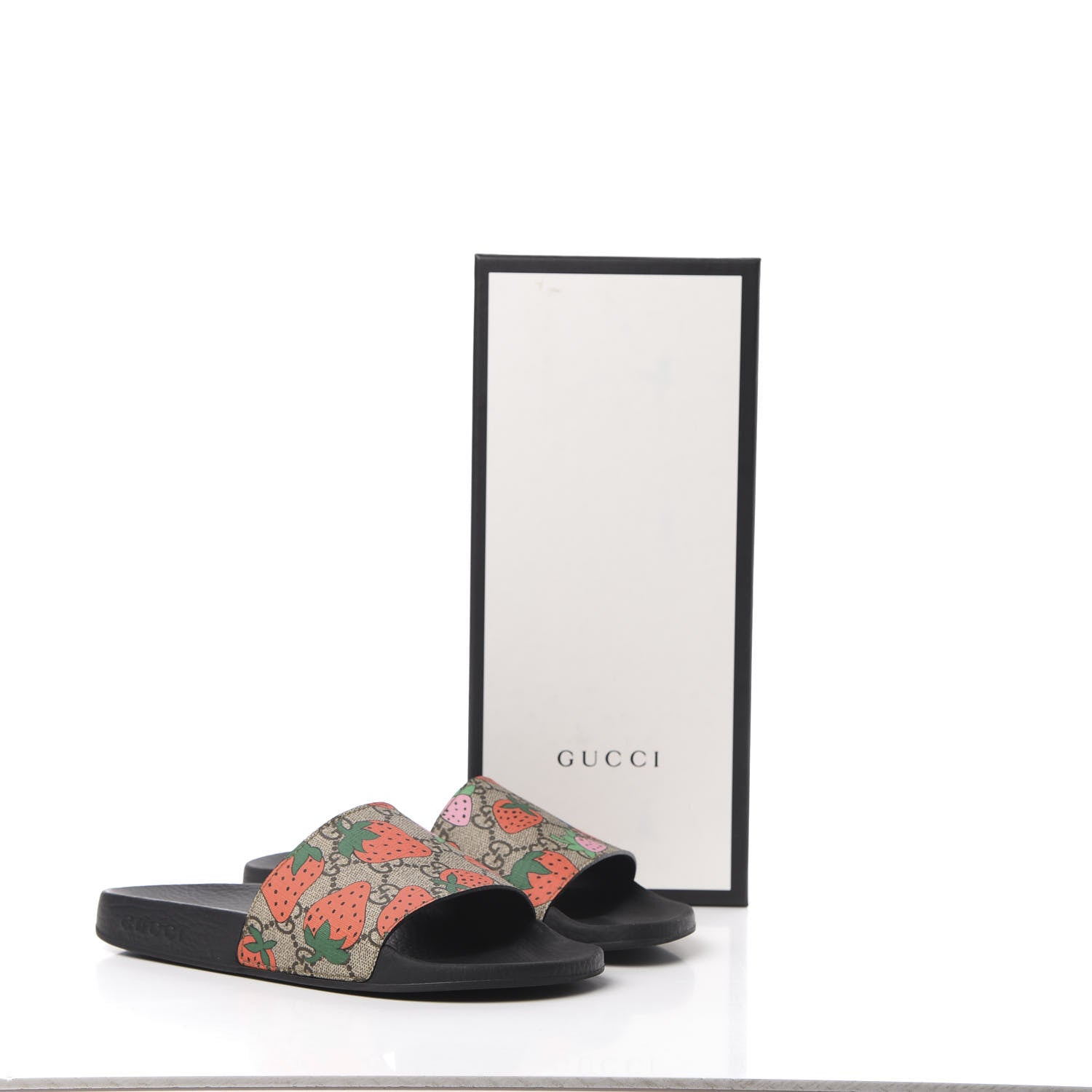 Gucci GG Supreme Monogram Strawberry Slide Sandals 37 Beige Multicolor 10 of 10