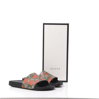 Gucci GG Supreme Monogram Strawberry Slide Sandals 37 Beige Multicolor 10 of 10