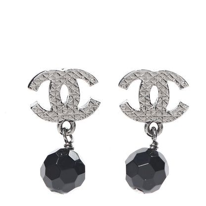 Chanel Beaded CC Dangle Earrings Silver Black 1 of 4