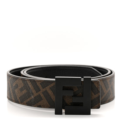 Fendi Cuoio Romano Glazed Fabric Enamel FF 1974 Reversible Belt 100 40 Black 1 of 9