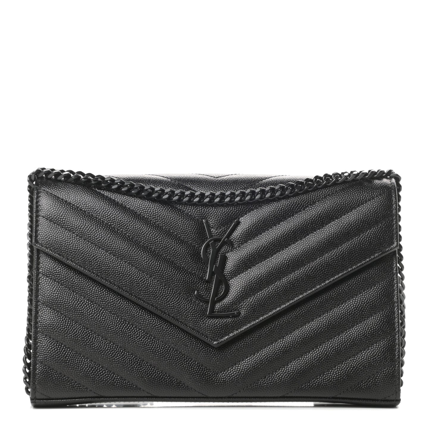 Grain De Poudre Matelasse Chevron Monogram Chain Wallet Black