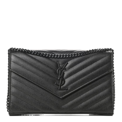 Saint Laurent Grain De Poudre Matelasse Chevron Monogram Chain Wallet Black 1 of 11