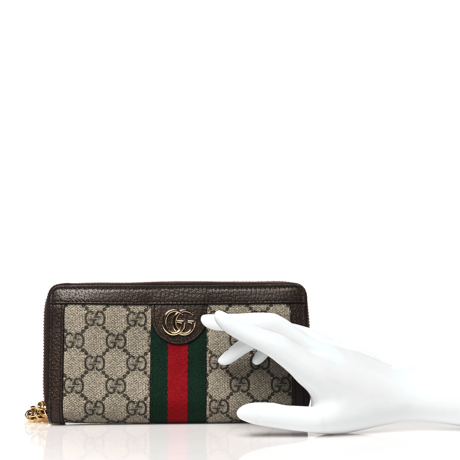Gucci GG Supreme Monogram Web Ophidia Zip Around Wallet Brown 2 of 9