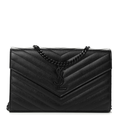 Saint Laurent Grain De Poudre Matelasse Chevron Monogram Chain Wallet Black 1 of 8