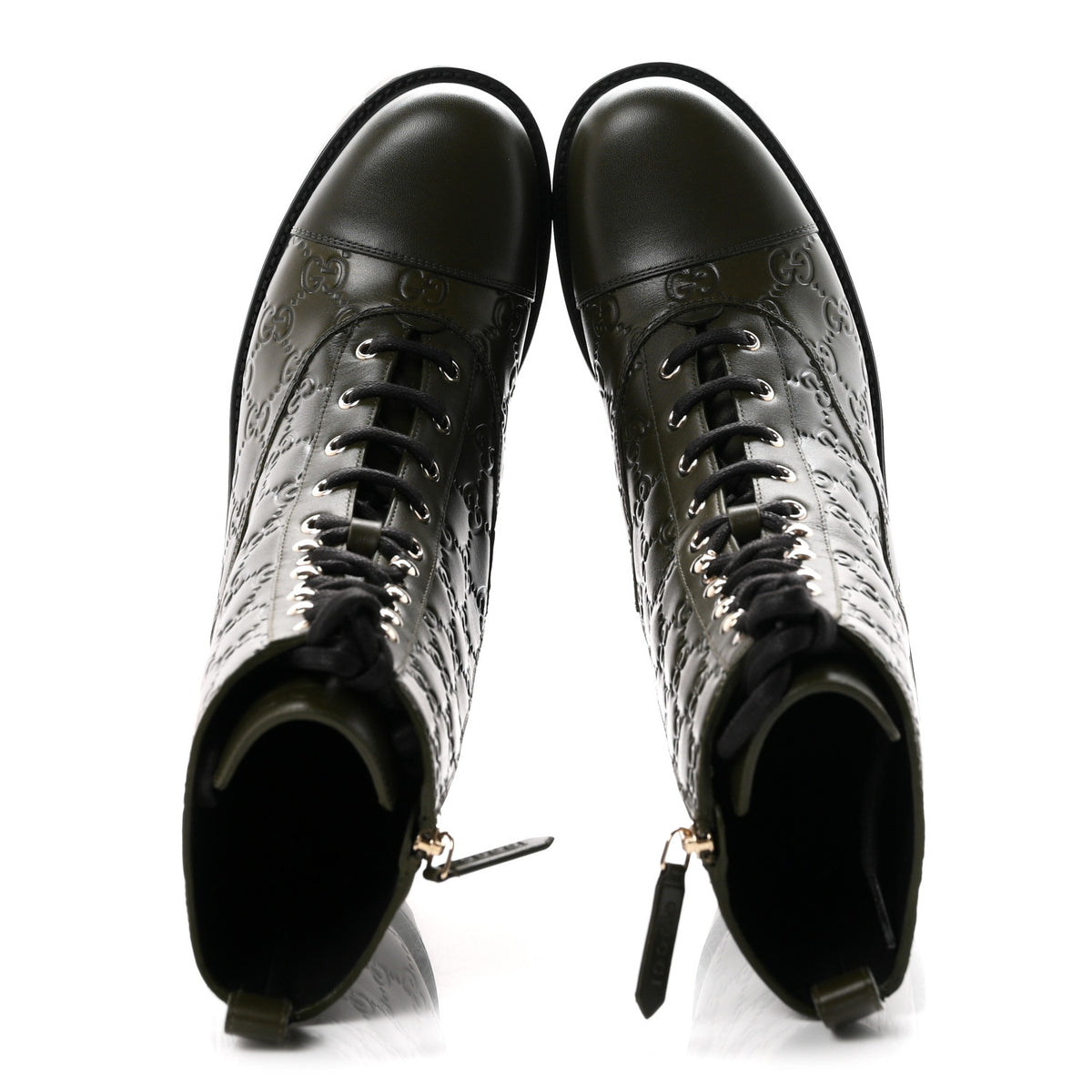 Gucci Guccissima Calfskin Lace Up Ankle Boots 38.5 Luscious Green 2 of 10