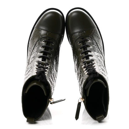 Gucci Guccissima Calfskin Lace Up Ankle Boots 38.5 Luscious Green 2 of 10