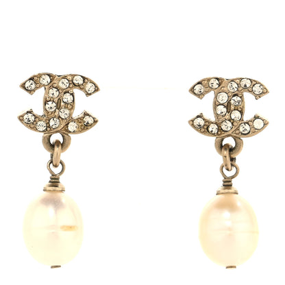 Chanel Crystal Pearl CC Drop Earrings Gold 1 of 5