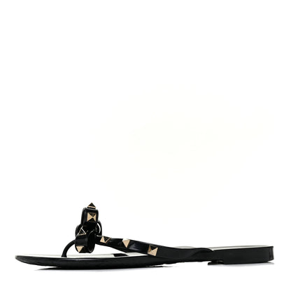 Valentino Garavani PVC Jelly Rockstud Bow Thong Sandals 37 Black 1 of 7