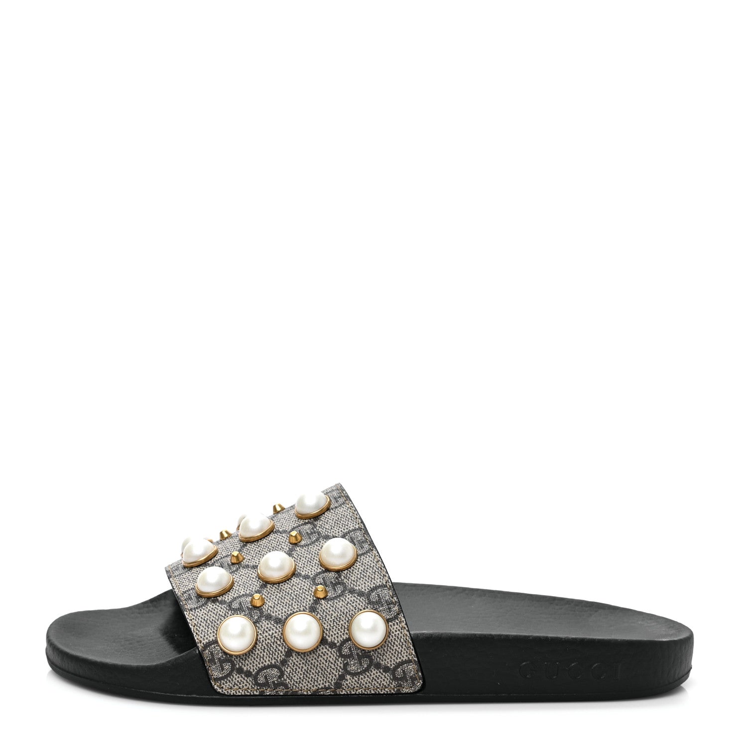 Gucci GG Supreme Monogram Pearls Slide Sandals 38 Beige 1 of 8