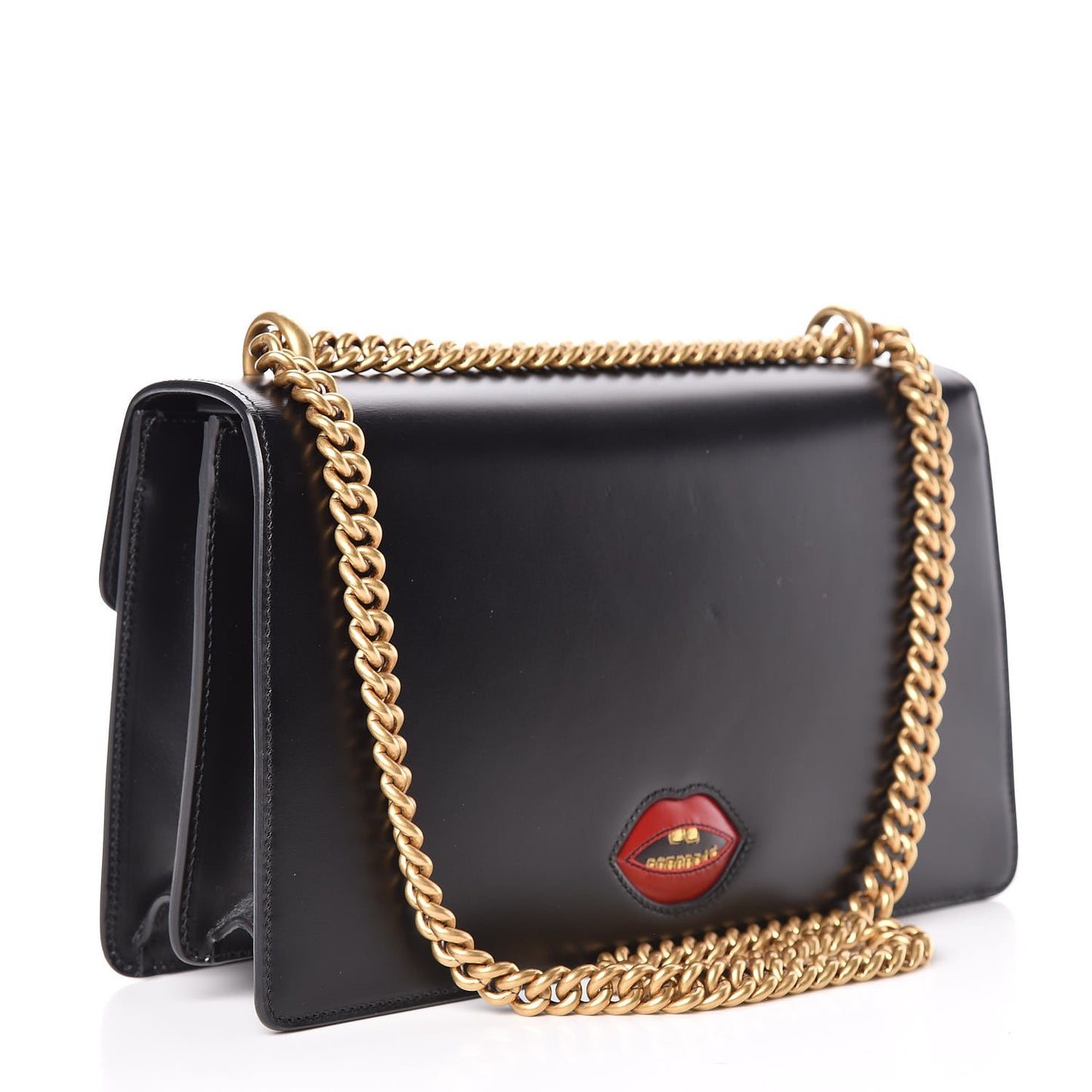 Knight Calfskin Malaga Kid Heart Medium GG Marmont Chain Handle Bag Black Hibiscus Red Multicolor