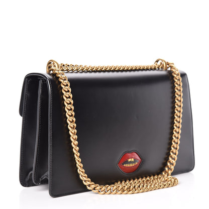 Gucci Knight Calfskin Malaga Kid Heart Medium GG Marmont Chain Handle Bag Black Hibiscus Red Multicolor 3 of 11