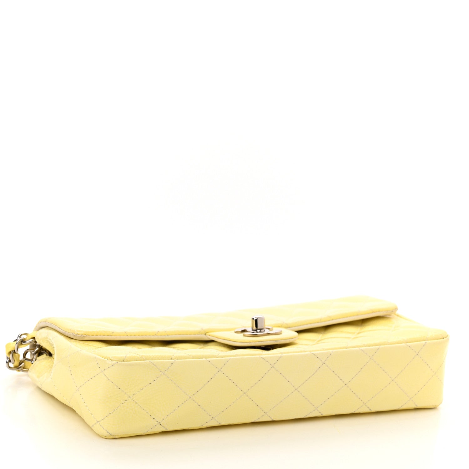 Chanel Distressed Patent Calfskin Quilted East West Flap Clutch Ivory 4 of 12