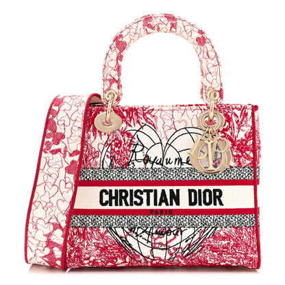 Christian Dior Canvas Embroidered Medium Dioramour D-Royaume Lady D-Lite Red Multicolor 1 of 10