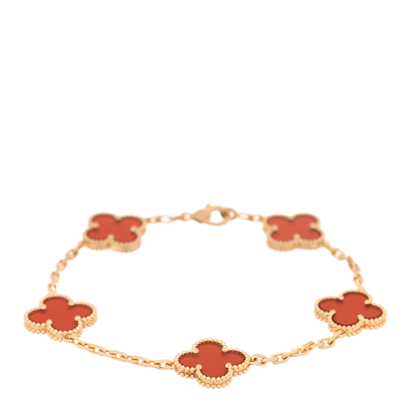 18K Yellow Gold Carnelian 5 Motifs Vintage Alhambra Bracelet