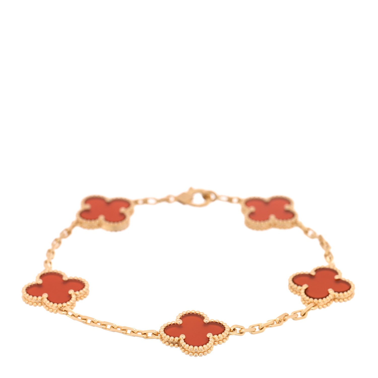Van Cleef & Arpels 18K Yellow Gold Carnelian 5 Motifs Vintage Alhambra Bracelet 1 of 4