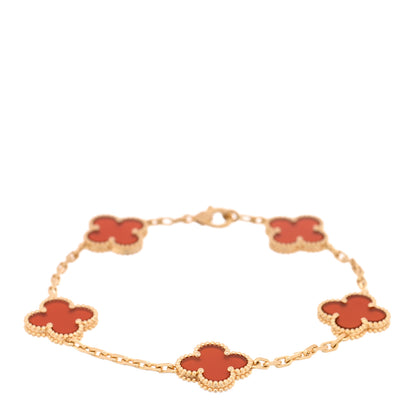 Van Cleef & Arpels 18K Yellow Gold Carnelian 5 Motifs Vintage Alhambra Bracelet 1 of 4