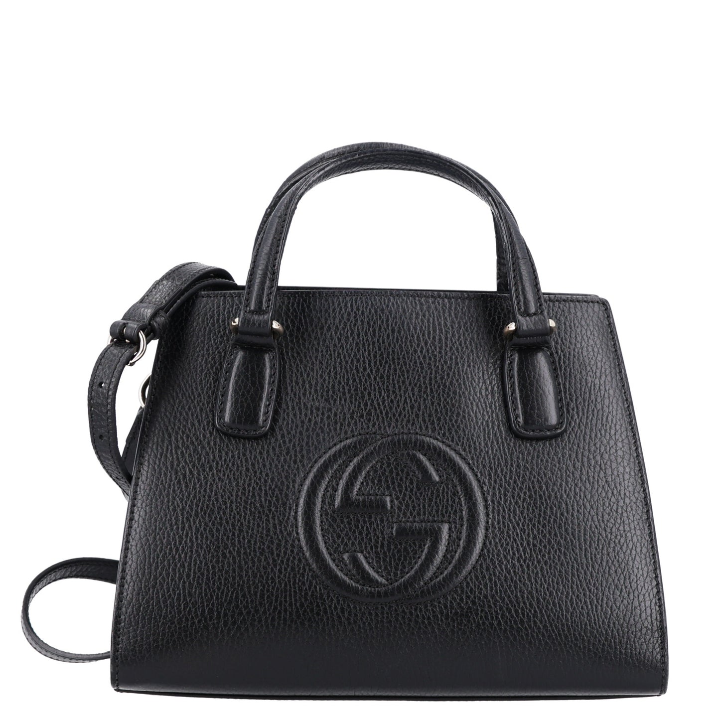 Pebbled Calfskin Medium Soho Top Handle Satchel Black