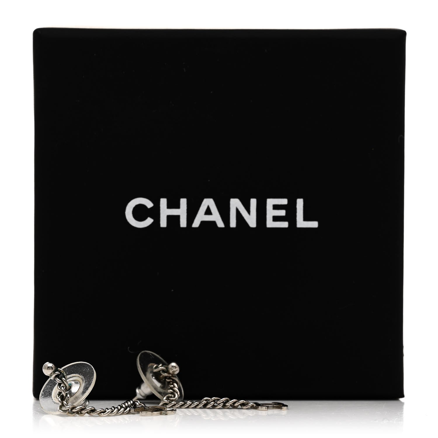 Chanel CC Long Drop Earrings Silver 4 of 4