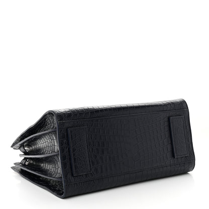 Saint Laurent Calfskin Crocodile Embossed Small Supple Sac de Jour Navy 4 of 10