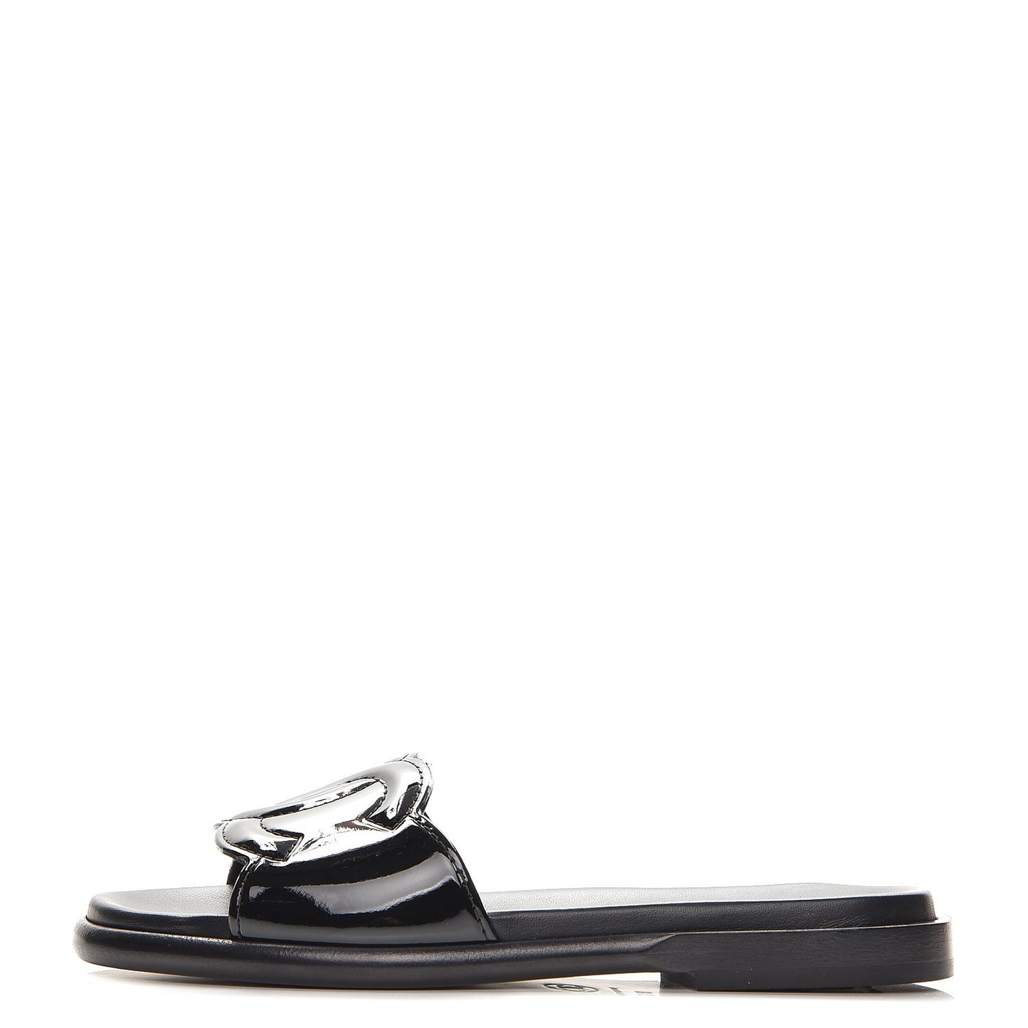 Patent Calfskin CC Slip On Mules 35 Black