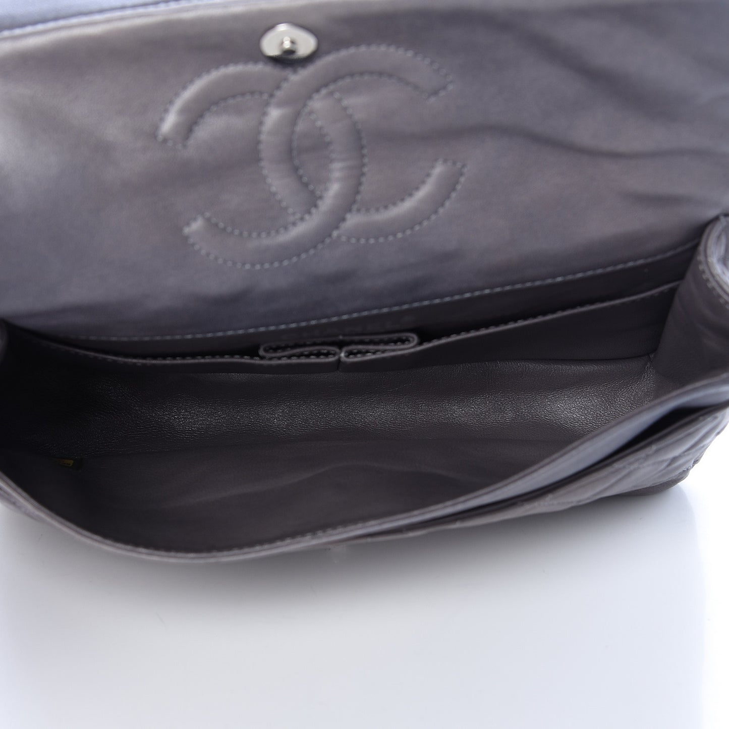 Lambskin Quilted Medium Double Flap Bijoux Chain Grey