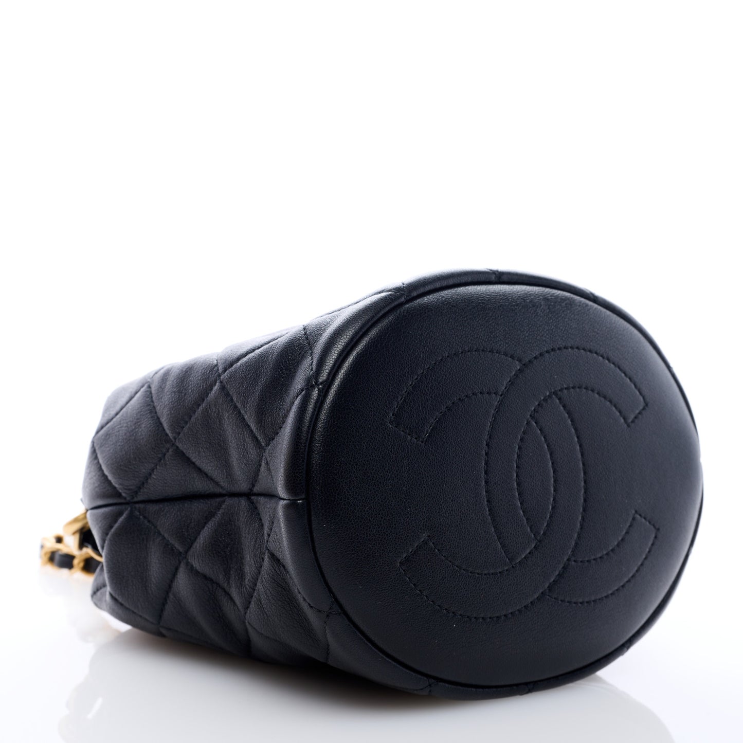 Lambskin Quilted Pearl Crown Drawstring Bag Black