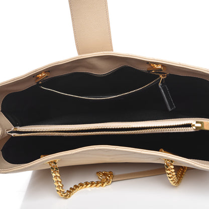 Saint Laurent Grain De Poudre Matelasse Chevron Monogram Shopping Bag Dark Beige 5 of 9
