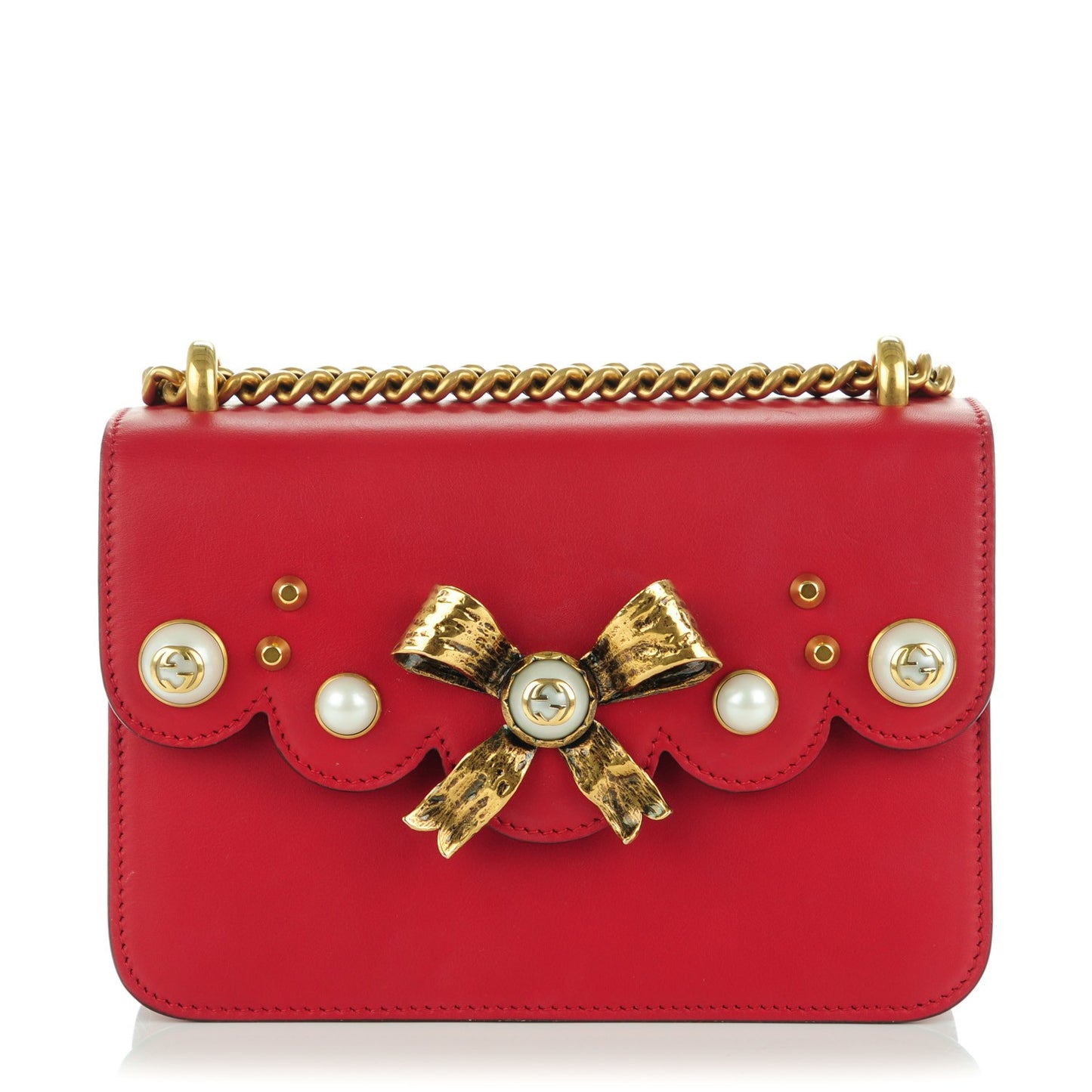 Calfskin Peony Small Chain Shoulder Bag Hibiscus Red