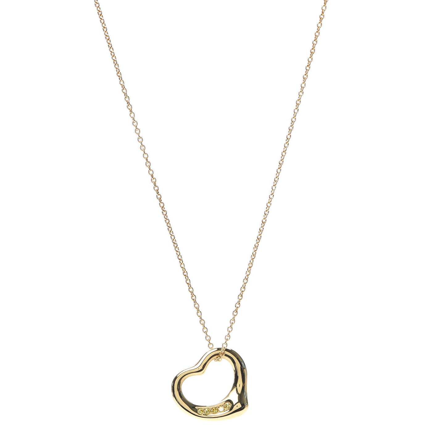 18K Yellow Gold Yellow Diamond 16mm Elsa Peretti Open Heart Pendant Necklace