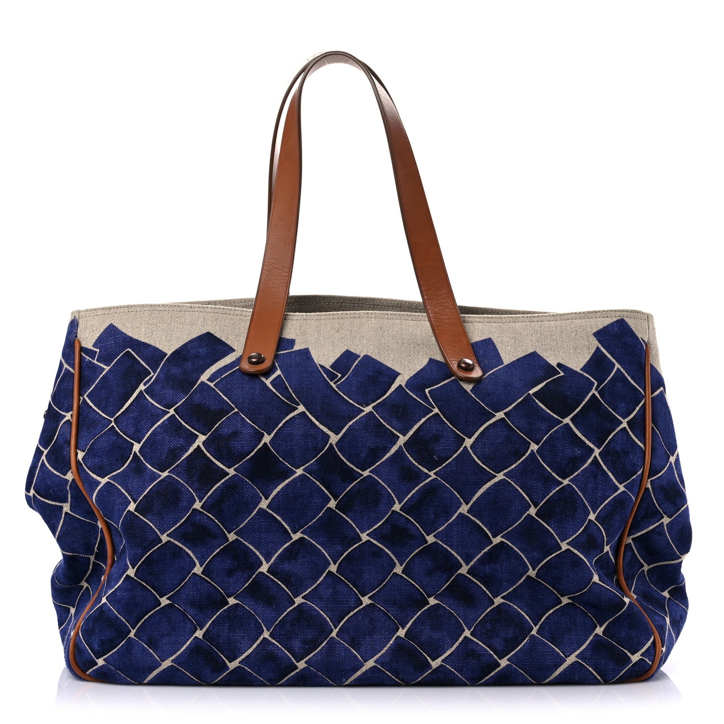 Natural Linen Calfskin Tote White Rope