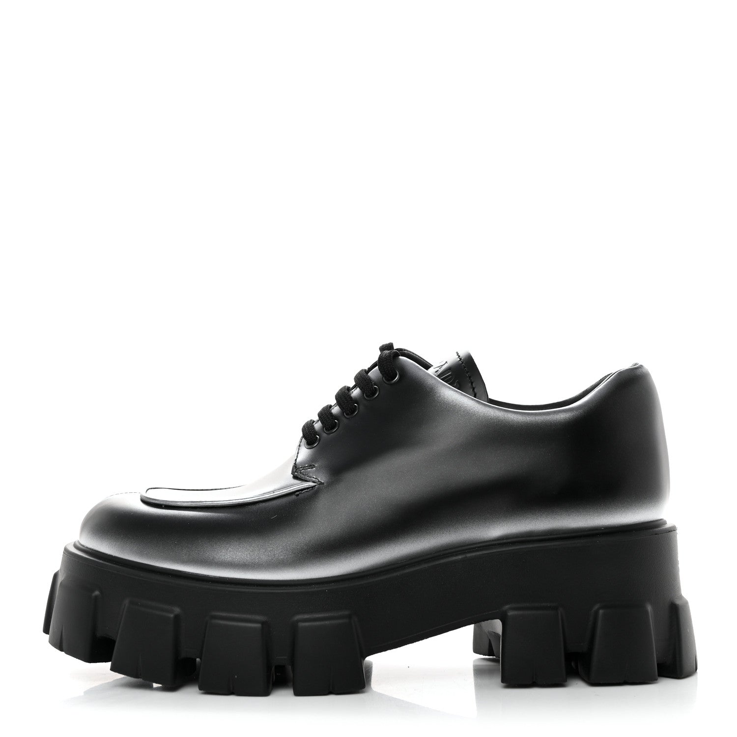 Prada Spazzolato Rois Sfumato Monolith 55mm Derby Loafers 38.5 Black Argento 1 of 9