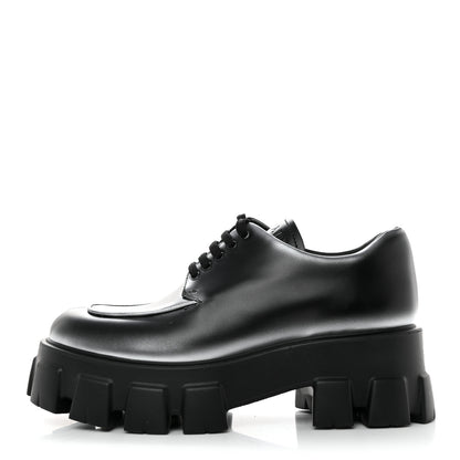 Prada Spazzolato Rois Sfumato Monolith 55mm Derby Loafers 38.5 Black Argento 1 of 9