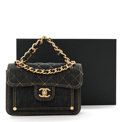 Chanel Denim Quilted Double You Mini Flap Black Golden 11 of 11
